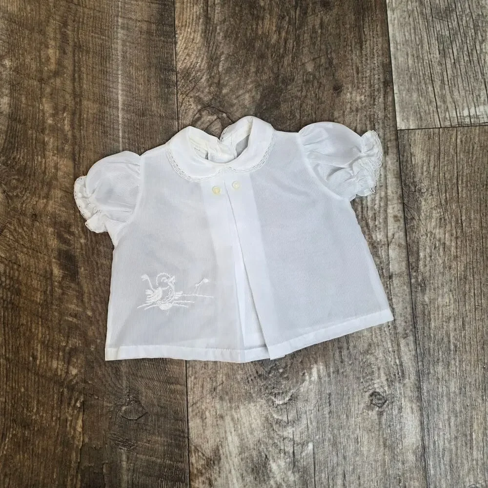 Vintage White Toddler Blouse 4T Puff Sleeve Embroidered Peter Pan Cottagecore